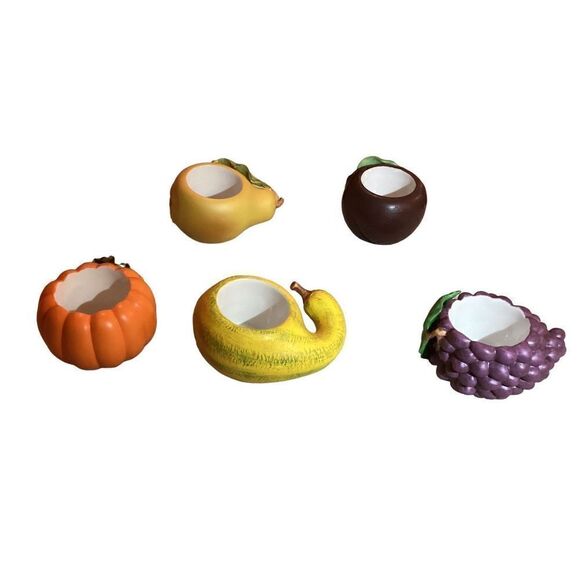 Set Of 5 Vintage Partylite Fine Porcelain Fruit Tea Light Candle Holders Fall Ho - Picture 3 of 7